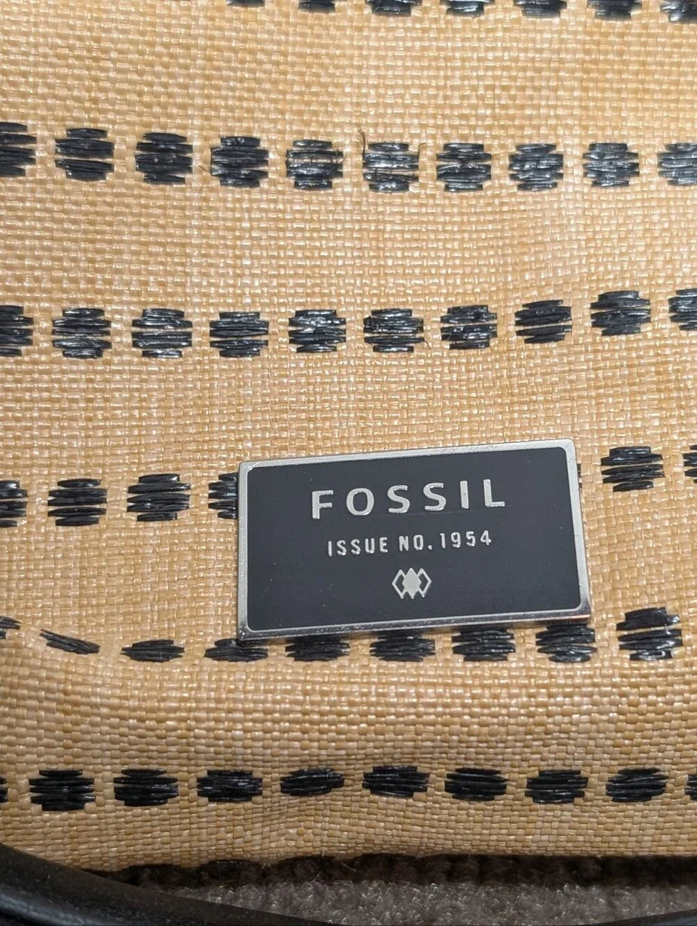 FOSSIL Women's Dawson Satchel Textile Black & Tan Polka Dot Purse Bag
